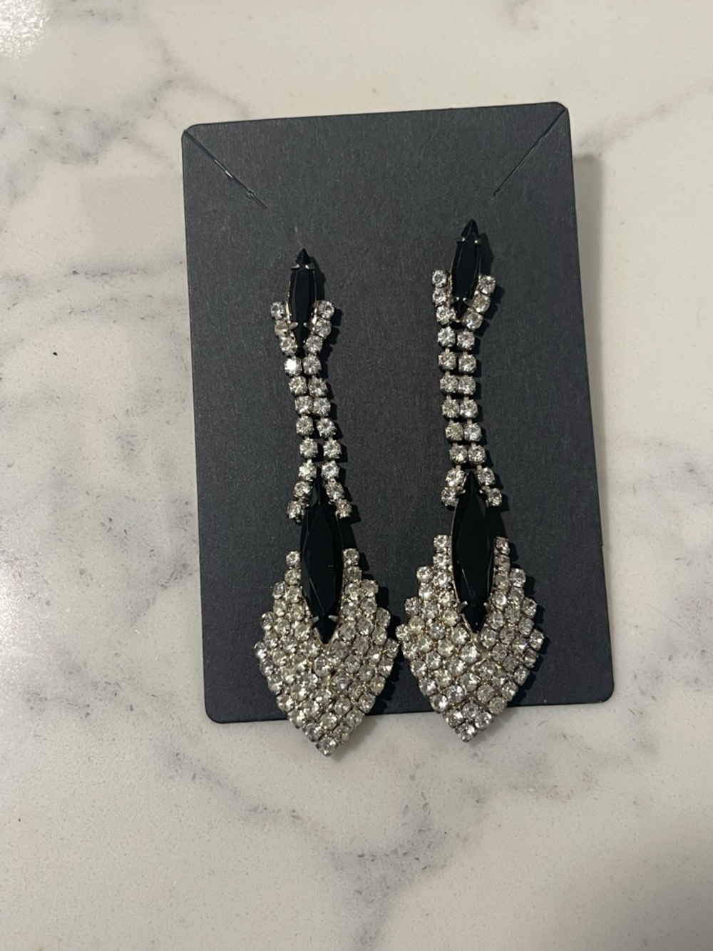 Elegant Black and Silver Crystal Drop Earrings